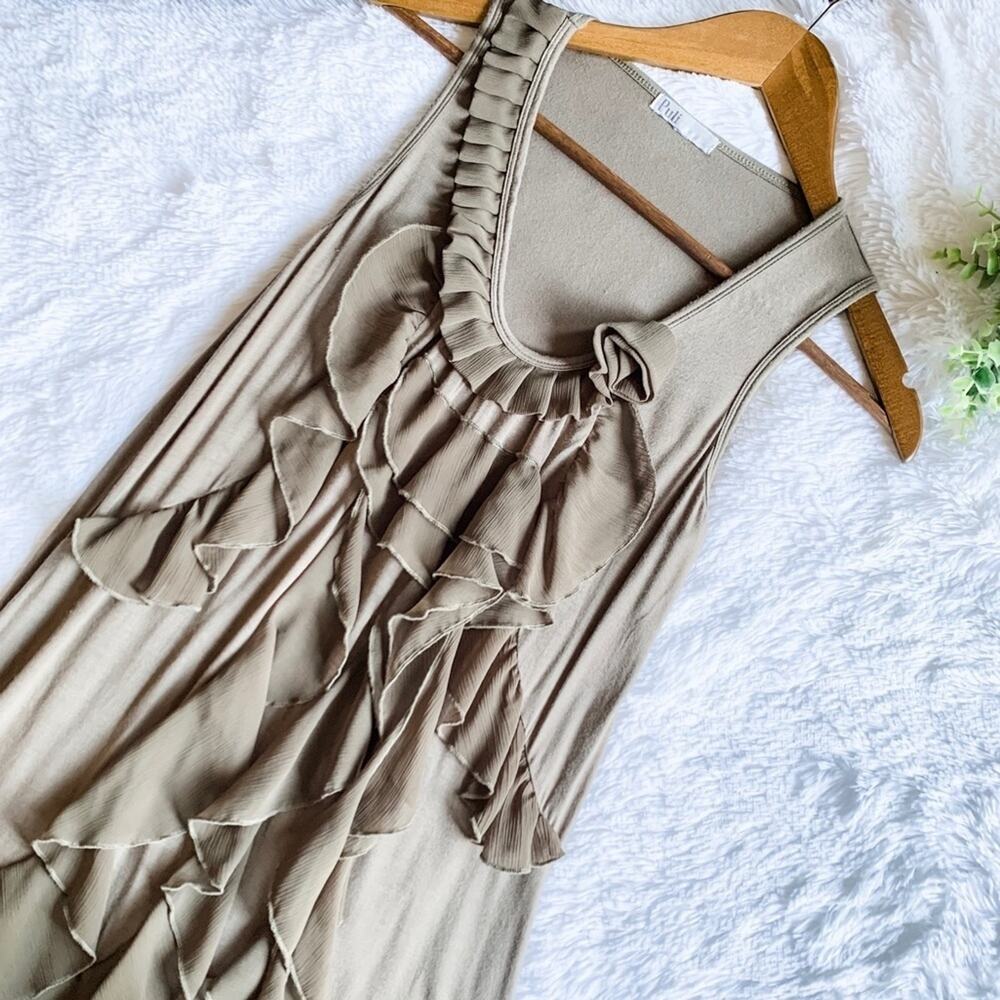 Puli | Olive Dress with Ruffle Front Detail